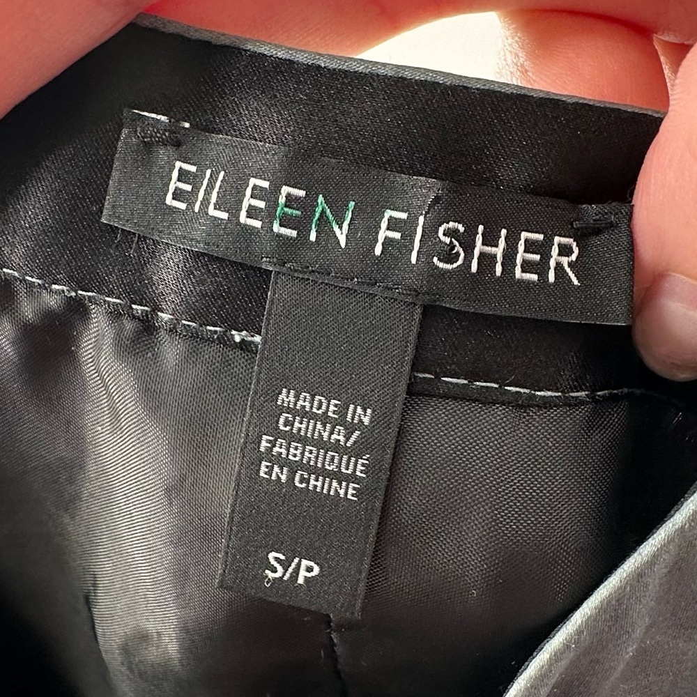 Eileen Fisher dress size SP greenish gray 100% silk button down resortwear - Picture 12 of 14